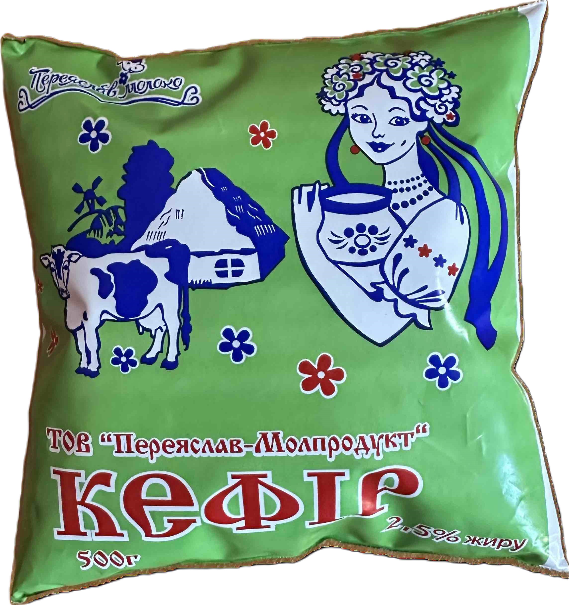 Кефір Переяслав Молоко 2,5% жирності 500г плівка поліетиленова